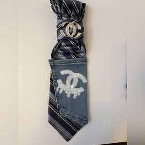 Elegant Striped Tie with Denim Accent